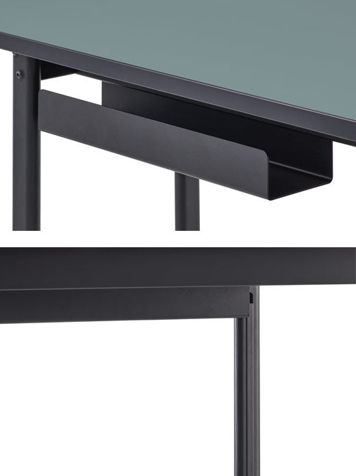 Vista trasera de un escritorio Mode de Herman Miller, que muestra la gestión de cables integrada.