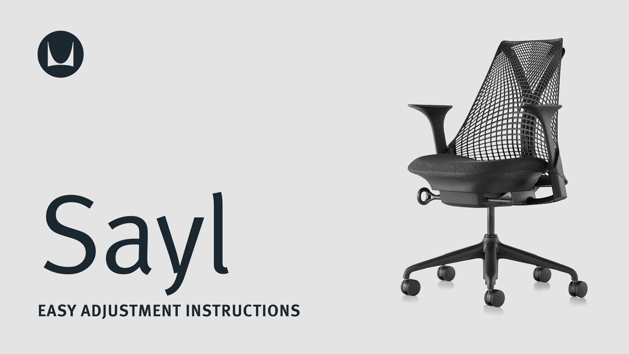 Un vídeo que muestra las características técnicas de ajuste de una silla de oficina Herman Miller Sayl, incluida la altura y profundidad del asiento, la tensión de inclinación, el limitador de inclinación, el ajuste del respaldo y el ajuste del brazo.