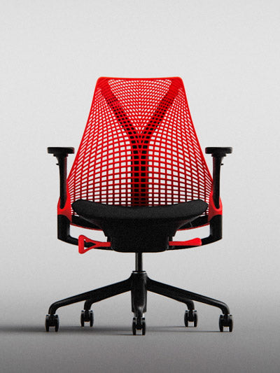 Vista frontal de la silla gaming Sayl en negro y rojo