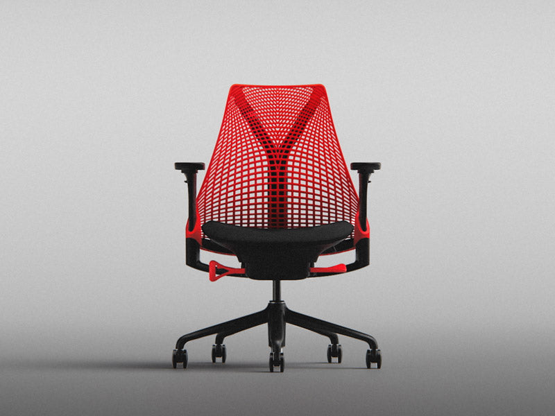Vista frontal de la silla gaming Sayl en negro y rojo.